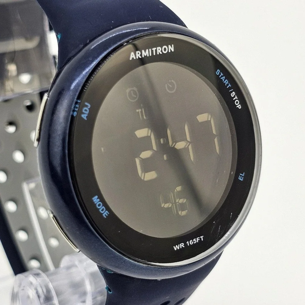 Armitron Digital Men's Watch 43MM Dark Blue‎ Case Dark Blue Gray Plastic Bands